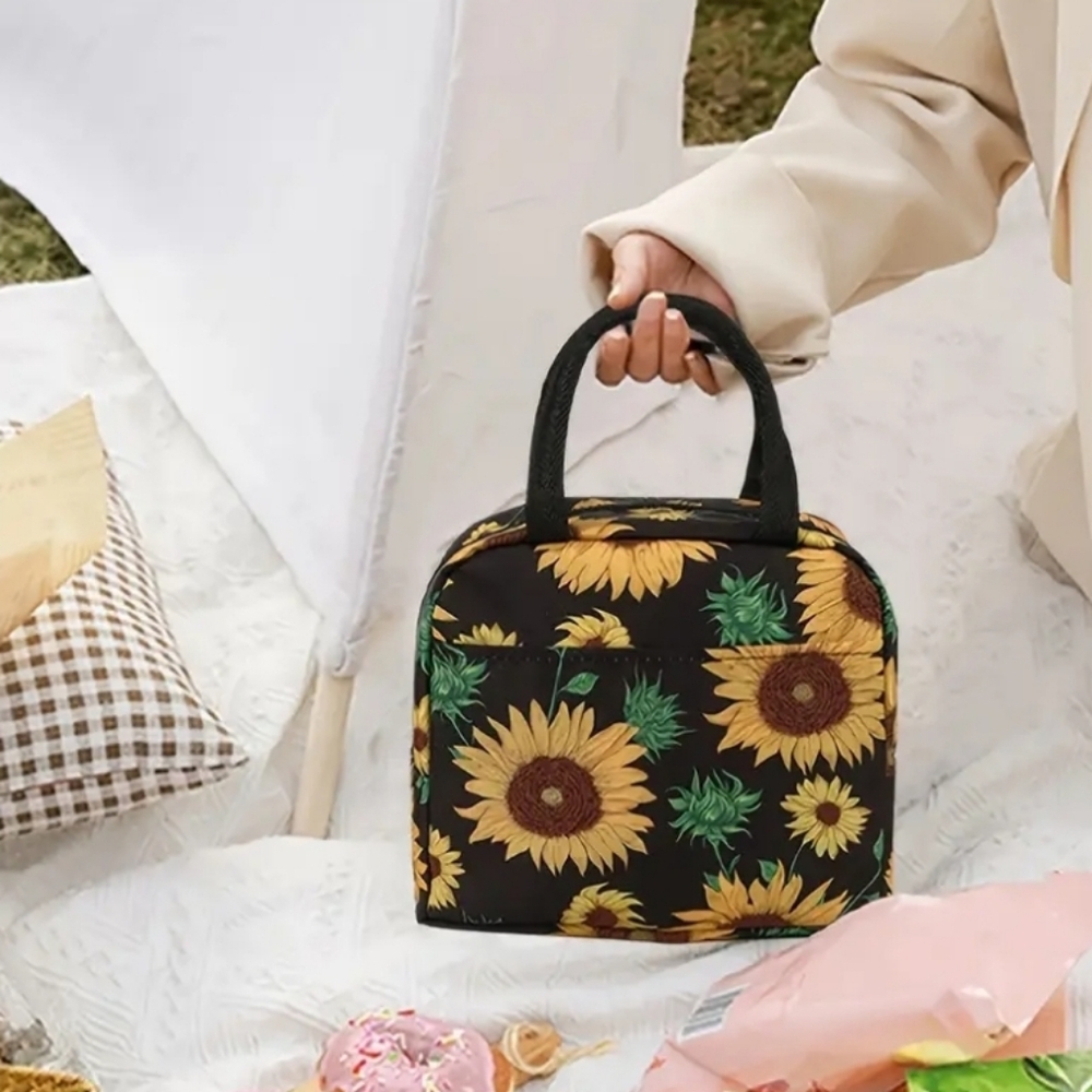 Sunflower Print Insulated Lunch  Bag.